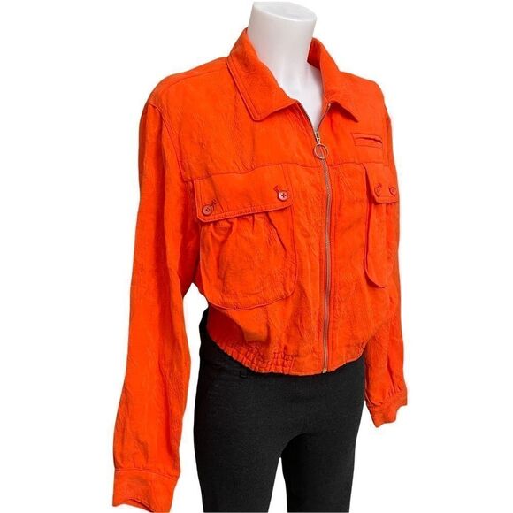 Anthropologie Cartonnier Orange Eisenhower  Full Zip‎ Bomber Jacket linen sz S - Picture 3 of 8